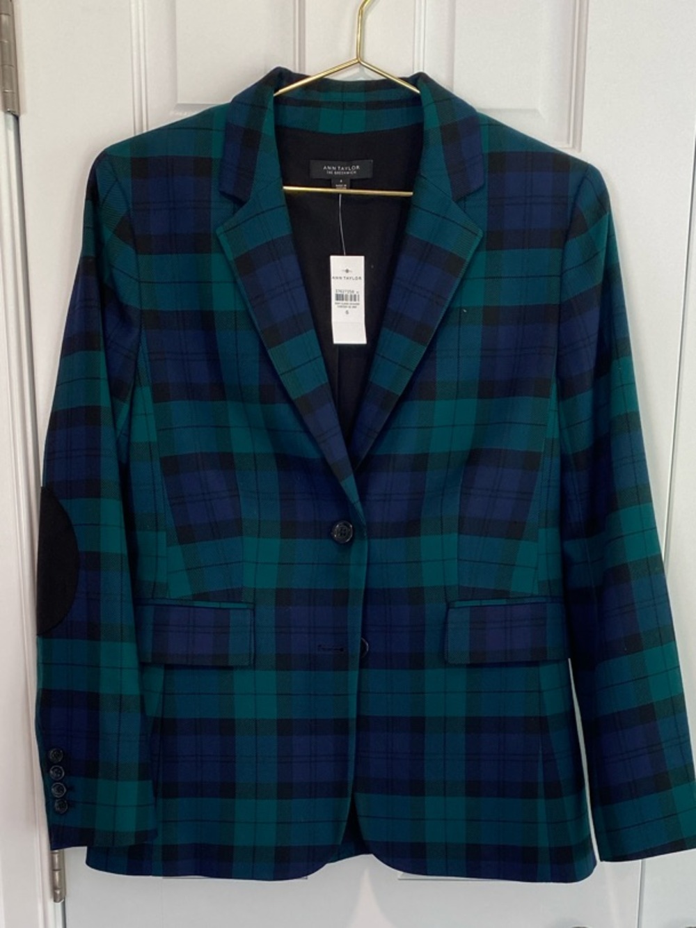 Ann Taylor Navy/Hunter Tartan Plaid Blazer